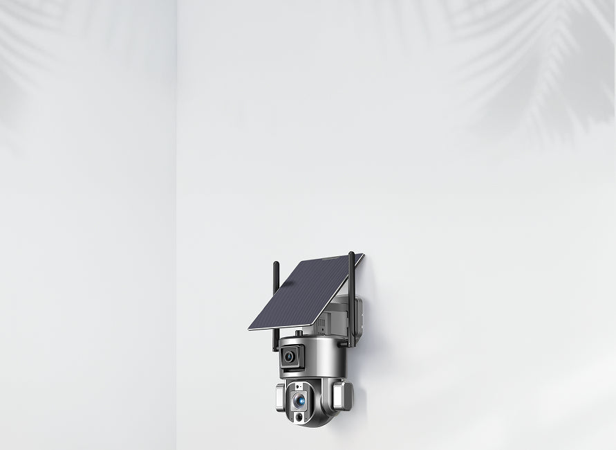 Premium Invention Wireless S4 Pro solar security camera mounted on a wall