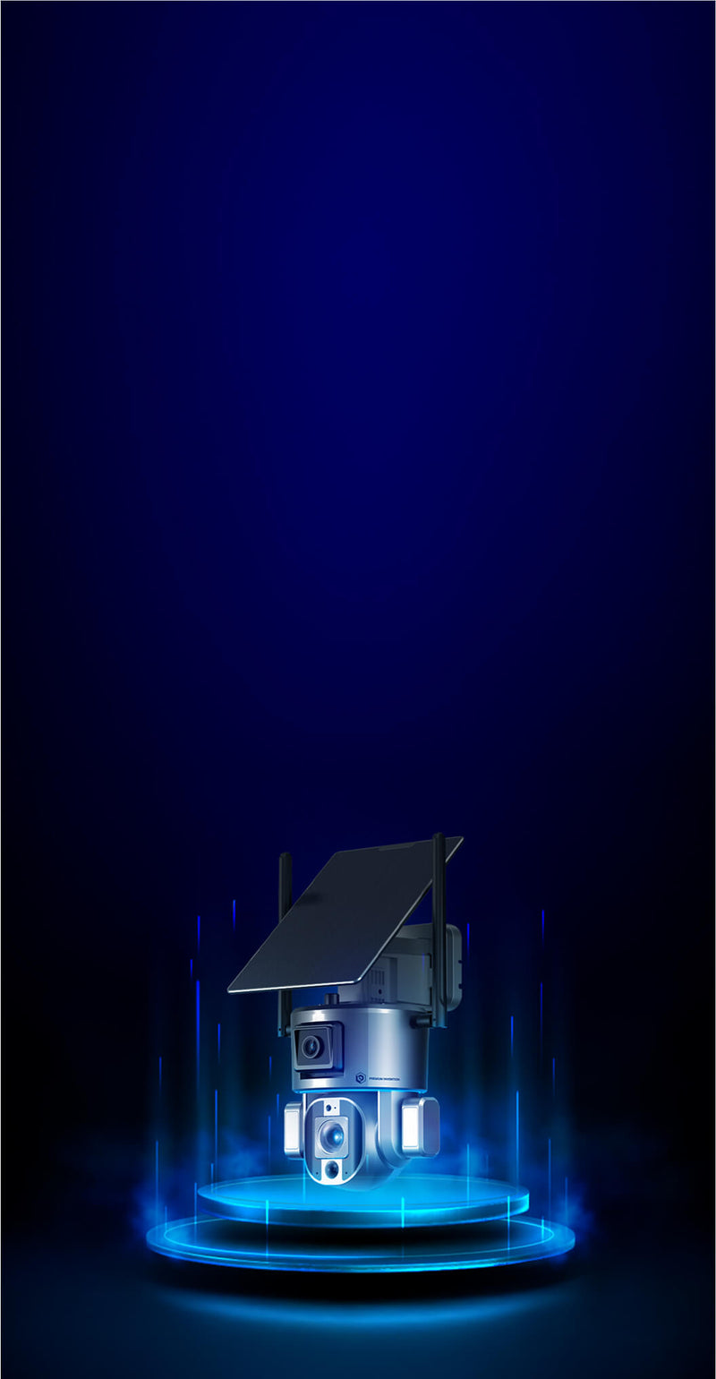  modern blue light bulb symbolizing the Wireless Camera S4 Pro from Premium Invention, focused on security solutions.